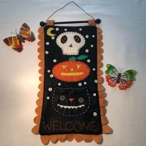 Halloween Felt Welcome Sign with Stitching and Button Detail, pre-owned